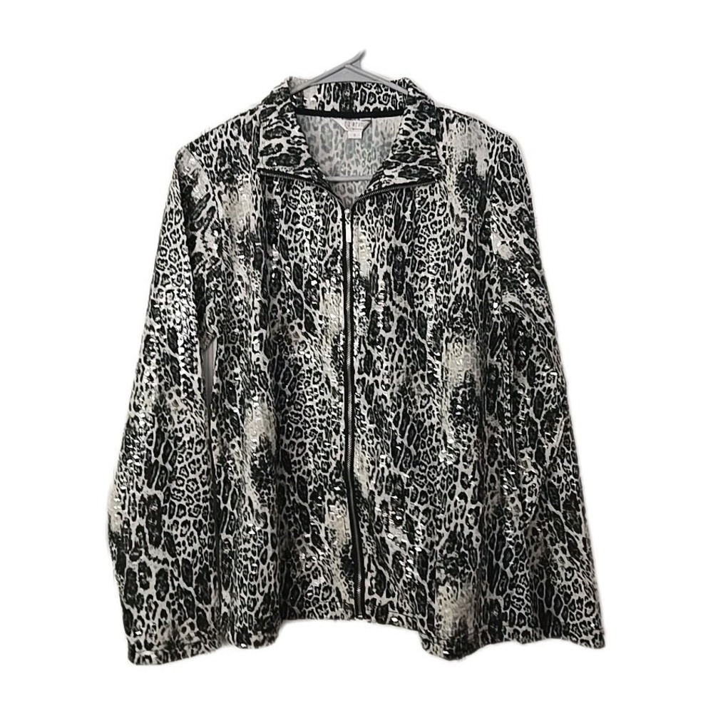 Erin London Inside Out Animal Leopard Print Jacket Women's Small Zipup